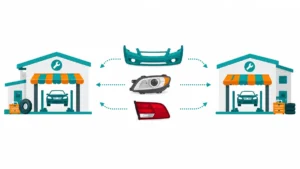 Auto repair shops exchanging used bumpers, headlights, and tail lights